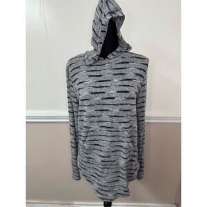 Free For All Stripe Hooded Long Sleeve Shirt Size Medium